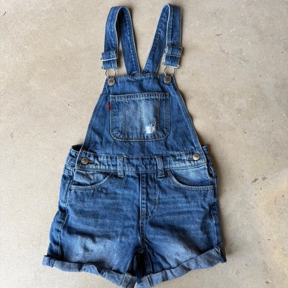 Levis Kids Blue Jean Overalls Shorts Shortalls Size 6